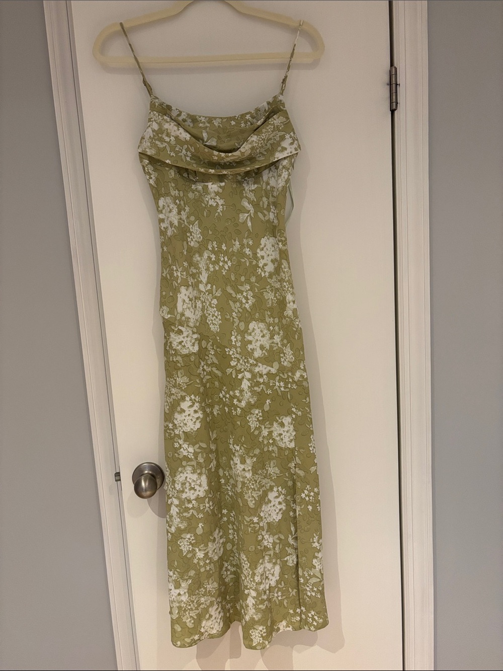 Hello Molly Olive Green Floral Cowl Midi Dress